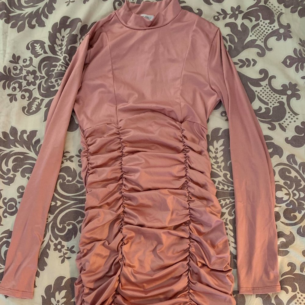 Pink Long Sleeve Turtleneck Dress